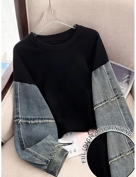 Sudadera casual de manga larga con cuello redondo, hombros caídos y contraste de color, corte regular para mujer XL - Shein - FashionsVida