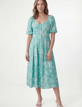 Womens Petite Floral Ottoman Twill Button Midi Dress - Green - Size 20 Uk - Wallis - FashionsVida