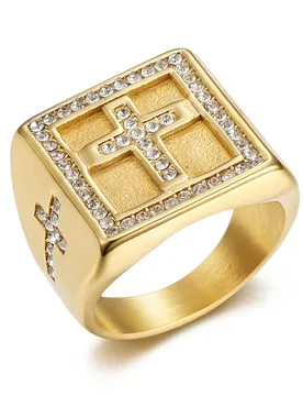 Men's Cross Ring 20mm Chunky Gold Color Stainless Steel Iced Out Crystal Zirconia Rings for Man Religious Jewelry High Quality - Aliexpress - FashionsVida