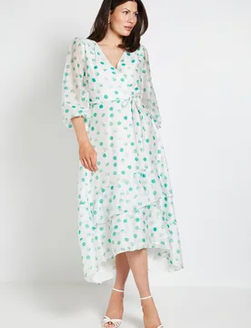 Women's Polka Dot Ruffle Wrap Midi Dress in Green Size: 20 - Green - Size: 20 - Wallis - FashionsVida