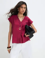 Cupro V-Neck Top Red female