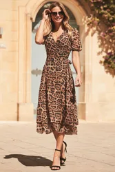 Womens Leopard Print Mesh Wrap Jersey Dress - Brown - Size 6 Uk