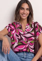 Blusenshirt mit Split Neck und Print female Pink