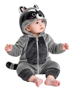 Baby Gray Raccoon Jumpsuit Pajamas Animal Onesie Toddler Romper Plush Dress Up Infant Outfits Halloween Suit - 90 - OLAOLA - FashionsVida