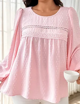 Blusa holgada de manga larga con encaje, patchwork y recortes para mujer talla grande elegante 1XL - Shein - FashionsVida