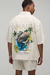Herren Übergroßes Kurzarmhemd Mit Ortsaufdruck Und Freizeithose Im Lockeren Schnitt Natural Größe Medium