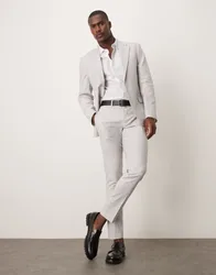 Mens Linen Blend Skinny Suit Trousers In Grey - Light Grey - Size 30w/32l