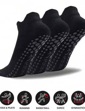 Pares de calcetines de yoga antideslizantes Deefly para exteriores y deportes, con gel en el talón, de corte bajo, de unicolor, ideales para el hogar - Shein - FashionsVida