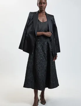 Womens Petite Jacquard Maxi Skirt - Black - Size 14 Uk - Karen millen - FashionsVida