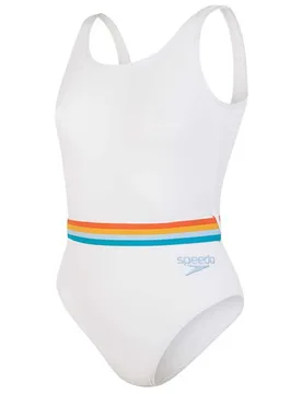 Belted Deep U-back Swimsuit White / Orange Fizz / Mango / Sky Blue / Blue Bay UK 30 Women - Speedo - FashionsVida