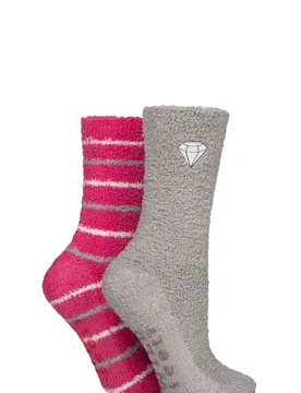 Women's 2 Pair SOCKSHOP Embroidered Cosy Lounge Socks Diamond / Stripes 4-8 Women's - Assorted - Size: Small - Wildfeet - FashionsVida