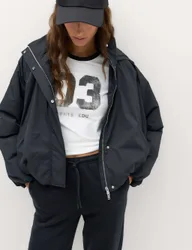 Hooded Tech Bomber Jacket Black female