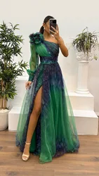 Vintage Pattern Mesh High Waist Long Dress Sexy Off Shoulder 3D Flowers Slit Long Dresses Fashion Temperament Banquet Vestidos