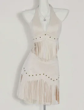 Top halter sin espalda con flecos, estilo vintage vaquero bohemio country para conciertos, vacaciones, hippie, uso occidental para mujeres en festival - Shein - FashionsVida