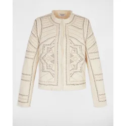 Chaqueta de mujer con estampado geométrico y decoración en metal