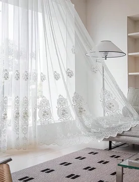 Pieza Cortina transparente con cuentas de estilo europeo vintage, decoración bordada de ventana para prevenir el polvo 52"W x 72"L(132 x 183cm) - Shein - FashionsVida