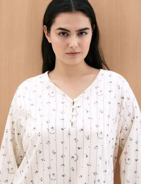 Camisón de mujer manga larga estampado detalle cuello - Couchel - FashionsVida