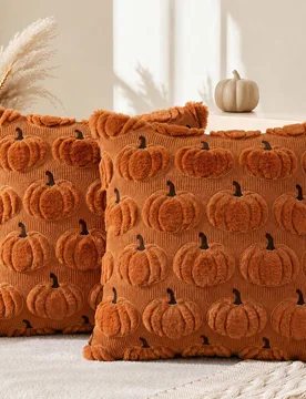 Pieza/2 piezas Funda de cojín decorativa bordada con patrón de calabaza de otoño, funda de cojín de felpa suave de lana sintética para Halloween, - Shein - FashionsVida