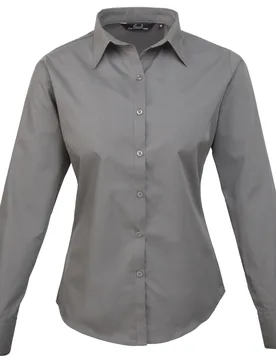 Womens/ladies Poplin Long-Sleeved Blouse (Dark Grey) - Size 14 Uk - Premier - FashionsVida