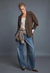 Kurzer, fließender Trenchcoat mit Gürtel Braun XS
