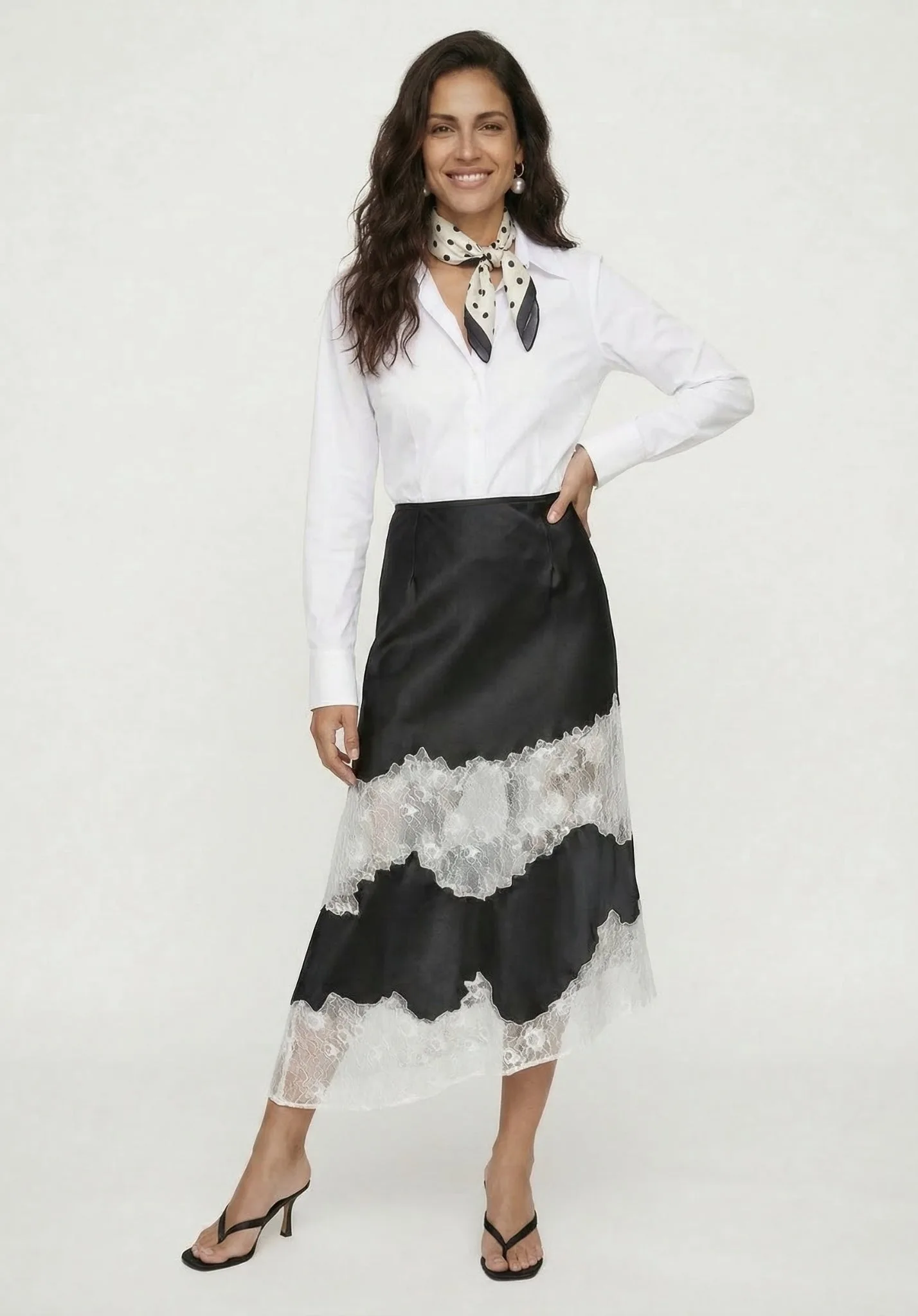 Elenor Lace Insert Midi Skirt In Black And Ecru - 8 - Lily and Lionel London Limited - FashionsVida