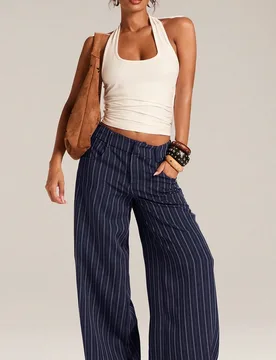 Pantalones largos de pierna ancha a rayas casuales para mujer para ir al trabajo S - Shein - FashionsVida