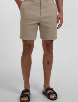 Mens Slim Fit Cotton Stretch Chino Shorts - - Size: W38 - Steel & Jelly - FashionsVida