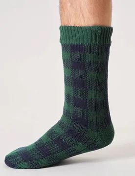 Gingham Cosy Cabin Socks - Dark Green - UK7-11 - Thought - FashionsVida