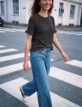 Street One Kurzarm Shirt mit Rundhals und Rüschen female Grau - Street One Studio - FashionsVida