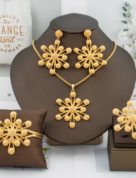 Gold Color Jewelry Set Dubai Ethiopian Women Earrings Pendant Snowflake Necklace African Cuff Bracelet Ring Bridal Jewelry Gift - Aliexpress - FashionsVida