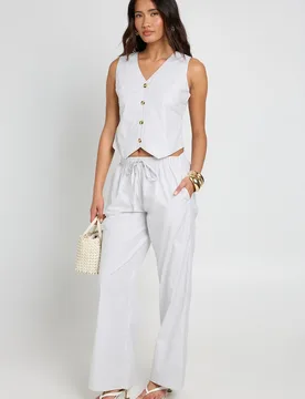 Womens Stripe Woven Waistcoat & Trouser Co-Ord - White - Size 8 Uk - Boohoo - FashionsVida