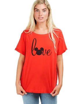 Women's Love Mickey Mouse Cotton T-shirt in Red Size: XL - Red - Size: XL - Disney - FashionsVida
