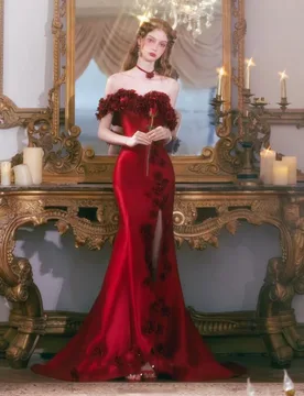 A new satin light luxury dress with unique red fishtail toasting style - Aliexpress - FashionsVida