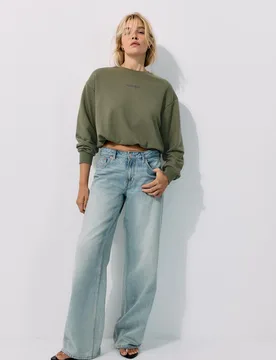 Cropped-Ballon-Sweatshirt Khaki L - Stradivarius - FashionsVida