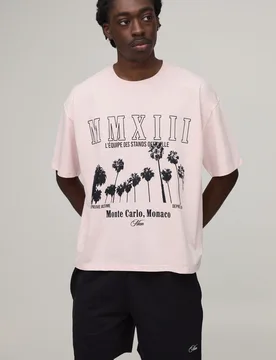 Mens Oversized Boxy Printed T-Shirt & Short Set - Pink Cotton - Size Small - boohooMAN - FashionsVida