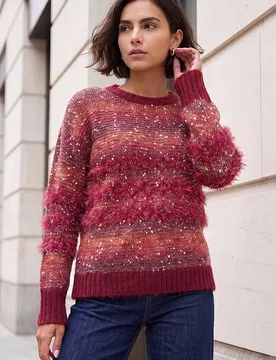 Women's Fluffy Space Dye Jumper in Red Size: 12 - Red - Size: 12 - Roman - FashionsVida