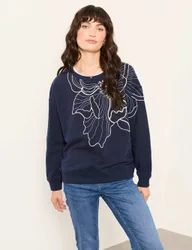 Pure Cotton Floral Embroidered Sweatshirt Navy Mix female
