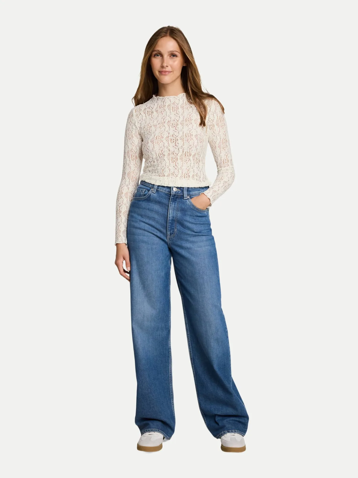 Langarmshirt aus Spitze Weiß S - Tom Tailor Denim - FashionsVida