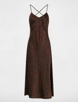 Vestido largo satinado con estampado animalier - Morgan - FashionsVida