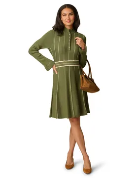 Women's Button Collar Knit Dress in Green Size: Large - Green - Size: L - Adrianna Papell - FashionsVida