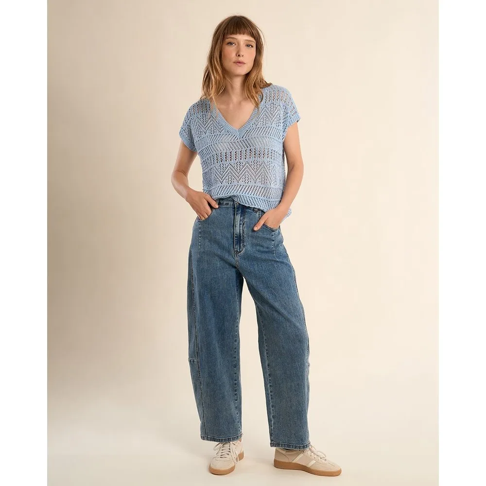 Jersey de mujer de manga corta en punto calado - Molly Bracken - FashionsVida