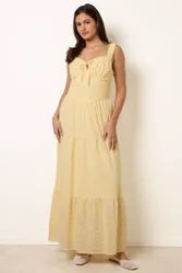 Women's Shirred Waist Lemon Sleeveless Slip On Sweetheart Maxi Dress Size: Large - Lemon - Size: L