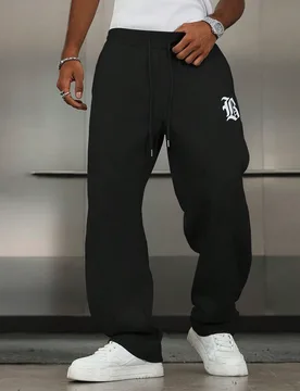 Pantalones de chándal casuales y versátiles para hombres con estampado de letras y cintura con cordón XL - Shein - FashionsVida