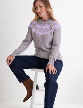 Women's Embellished Fair Isle Jumper in Light Grey Size: XL - Light Grey - Size: XL - Anna Rose - FashionsVida