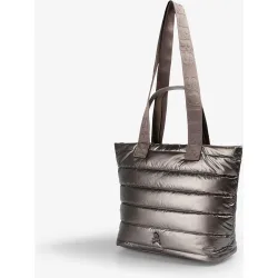 Bolso de hombro en tejido acolchado con acabado metalizado