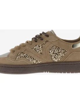 Zapatillas deportivas de mujer de glitter con piezas de serraje y metalizadas - Victoria - FashionsVida