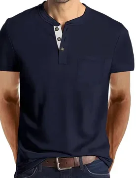 Men's Henley Neck T-shirt, Short Sleeve Solid Color Button-up Casual T-shirt with Pockets, Breathable Summer Top for Daily Wear。 - Aliexpress - FashionsVida