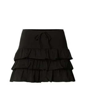 Kurzer Rock - Ladies Volants Jersey Skirt - XS bis XL - für Damen - Größe S - schwarz - Frauen - female - Urban classics - FashionsVida