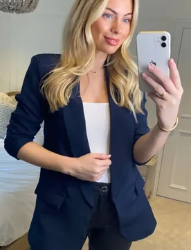 Womens Long Sleeve Pocket Blazer - Navy - Size 8 Uk - Femme Luxe - FashionsVida