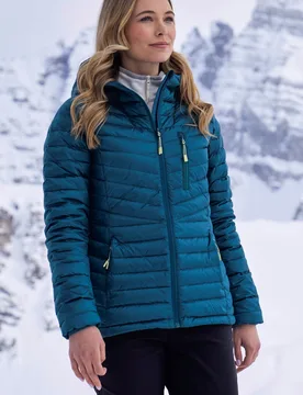 Skyline' Womens Hydrophobic Down Jacket Water Resistant Hooded Winter Coat Teal Polyamide - Size 10 Uk - Mountain Warehouse - FashionsVida